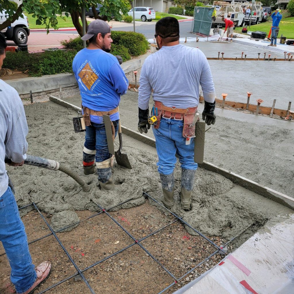 Concrete pour curved walkway crew, KSW Construction Management