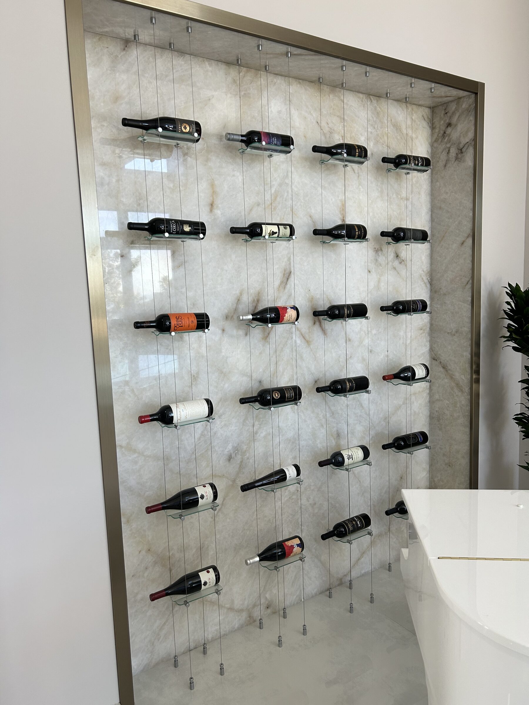 Luxury wine wall display with marble