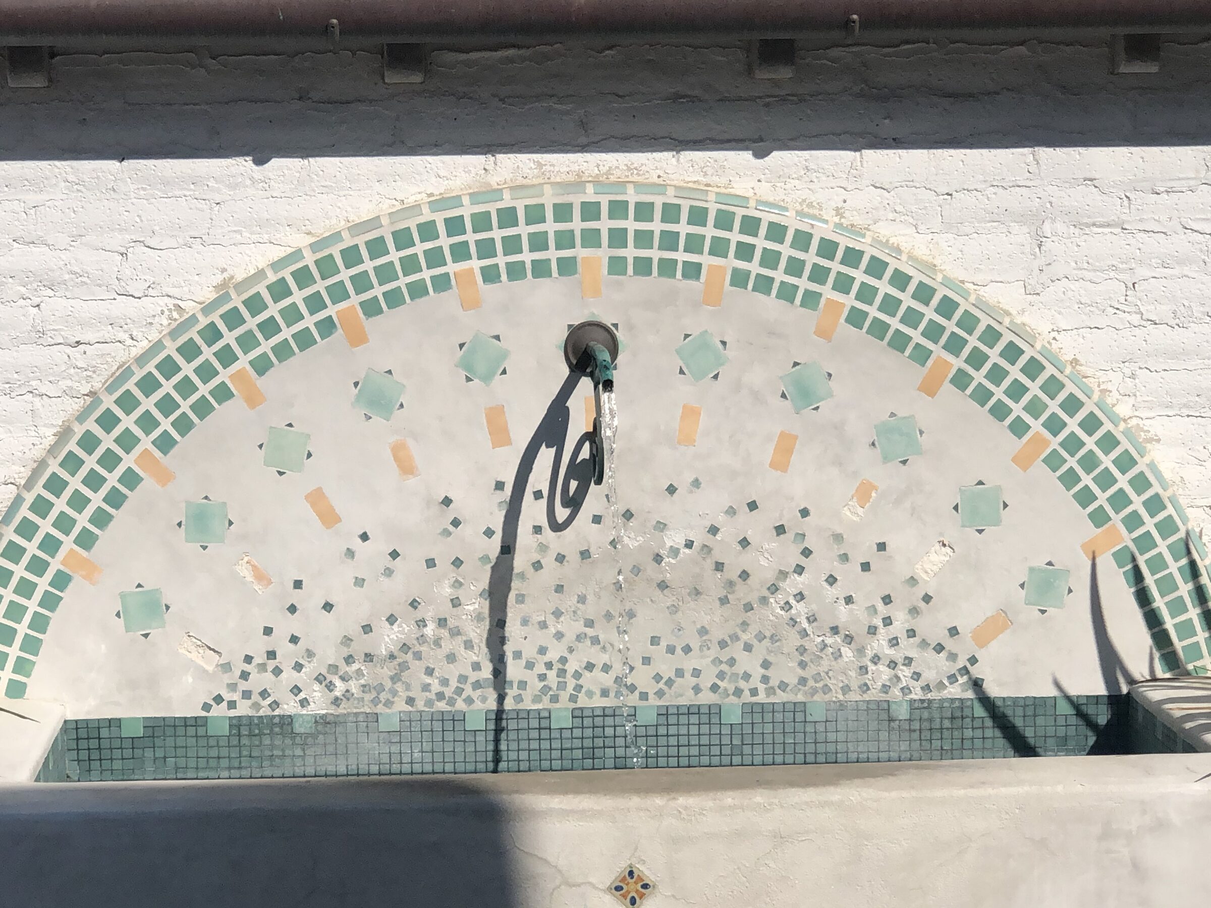 Mosaic tile fountain detail