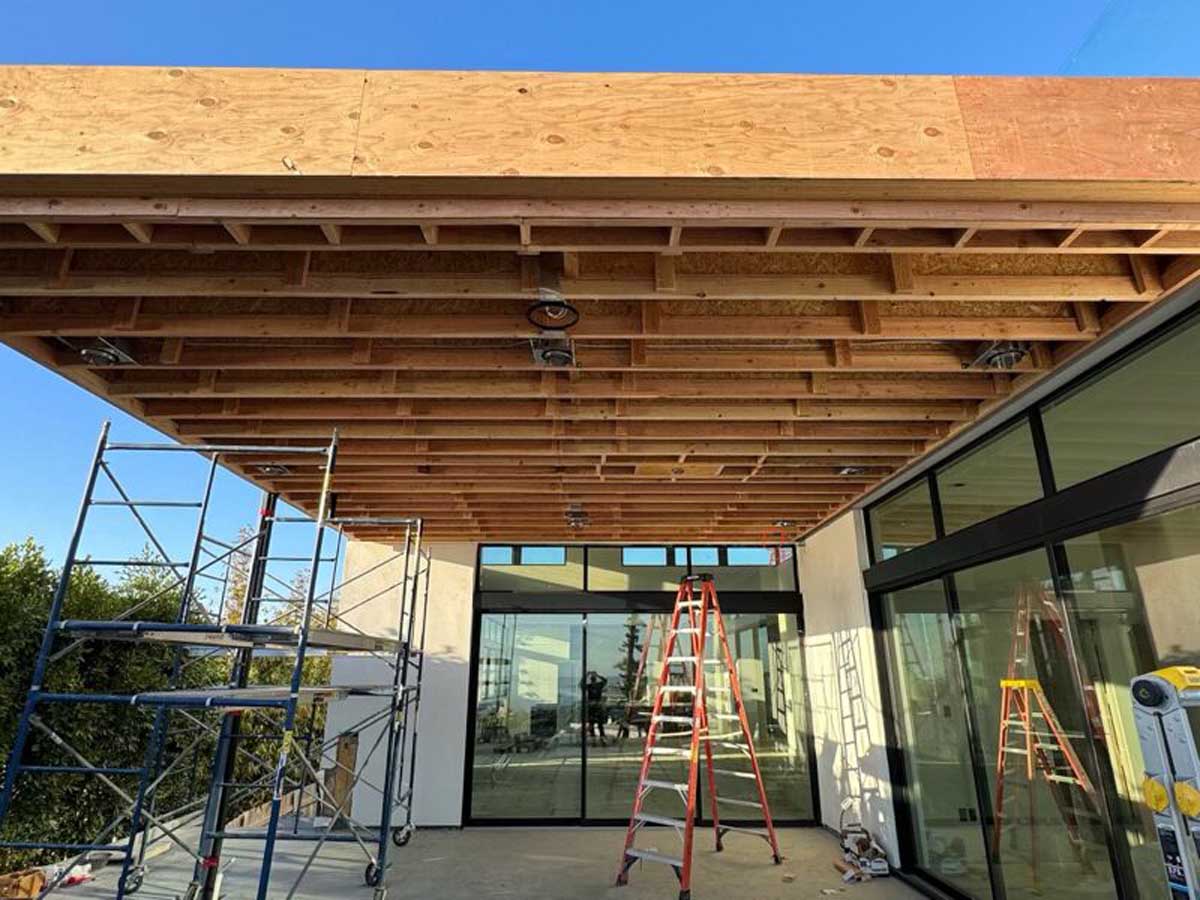 Covered patio with wood joist ceiling