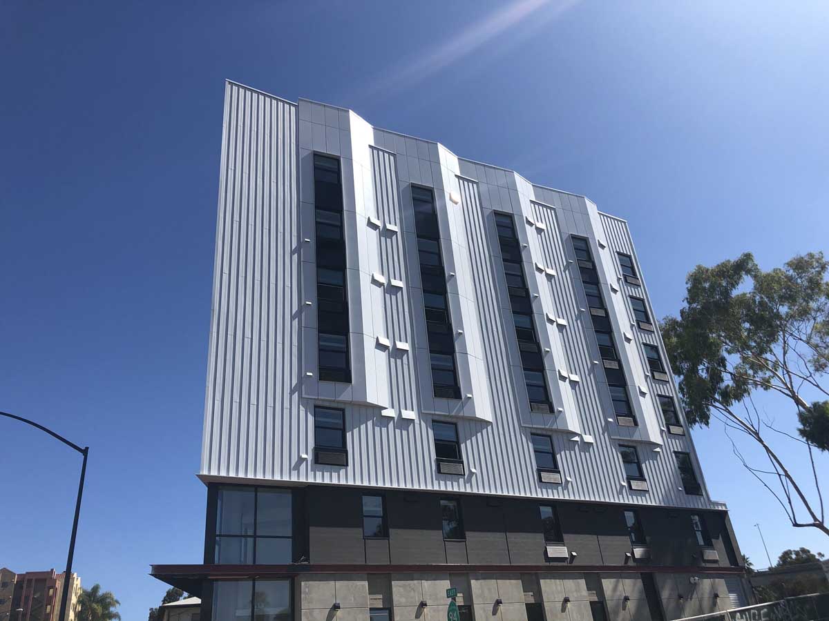 Metal panel facade upward view