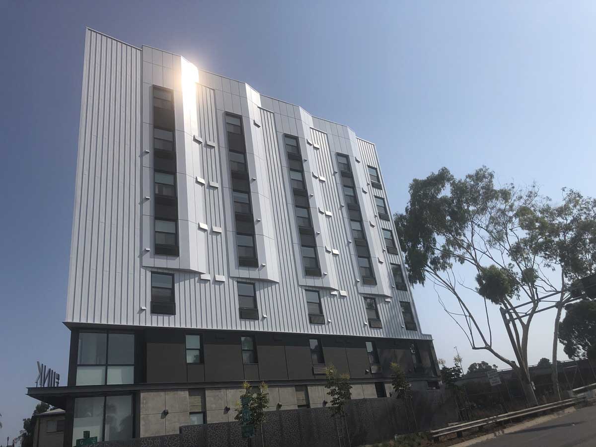 Standing seam metal panel facade side elevation